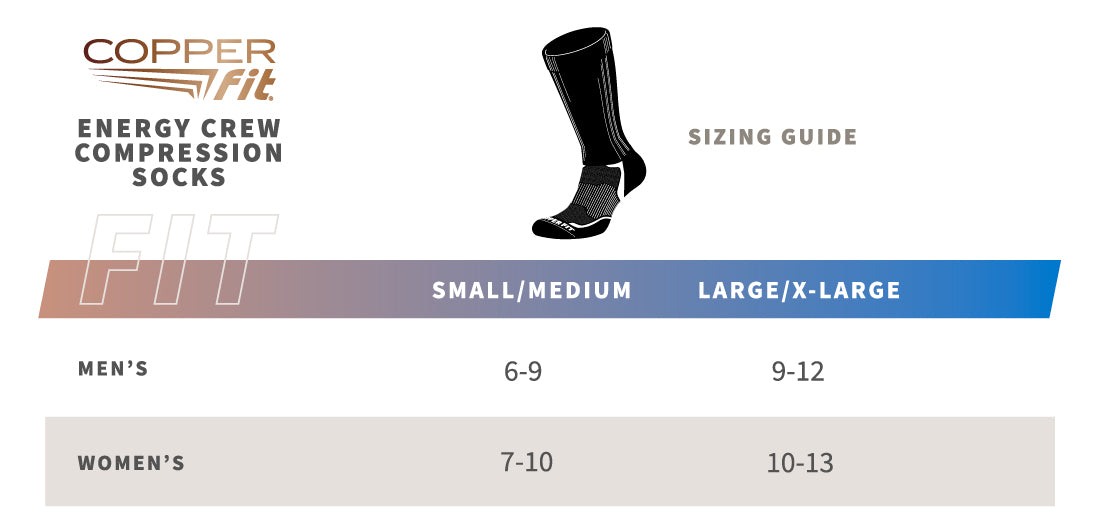 Energy Crew Compression Socks size guide