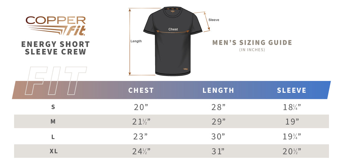 Energy Men's Dry Performance Crew size guide