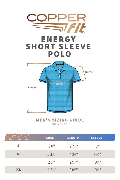Energy Men's Dry Performance Golf Polo size guide