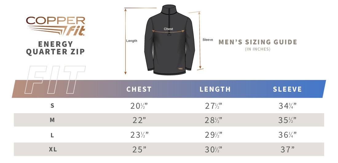 Energy Men's Dry Performance Quarter Zip size guide