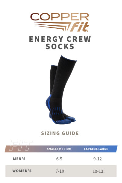 Energy Performance Crew Socks size guide