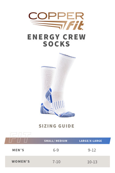 Energy Performance Crew Socks White size guide