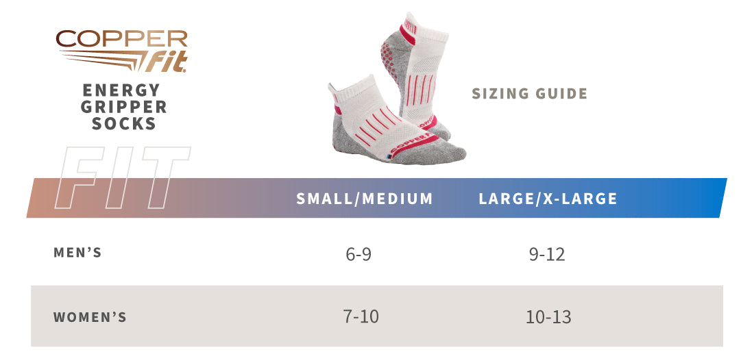 Energy Performance Gripper Socks White size guide