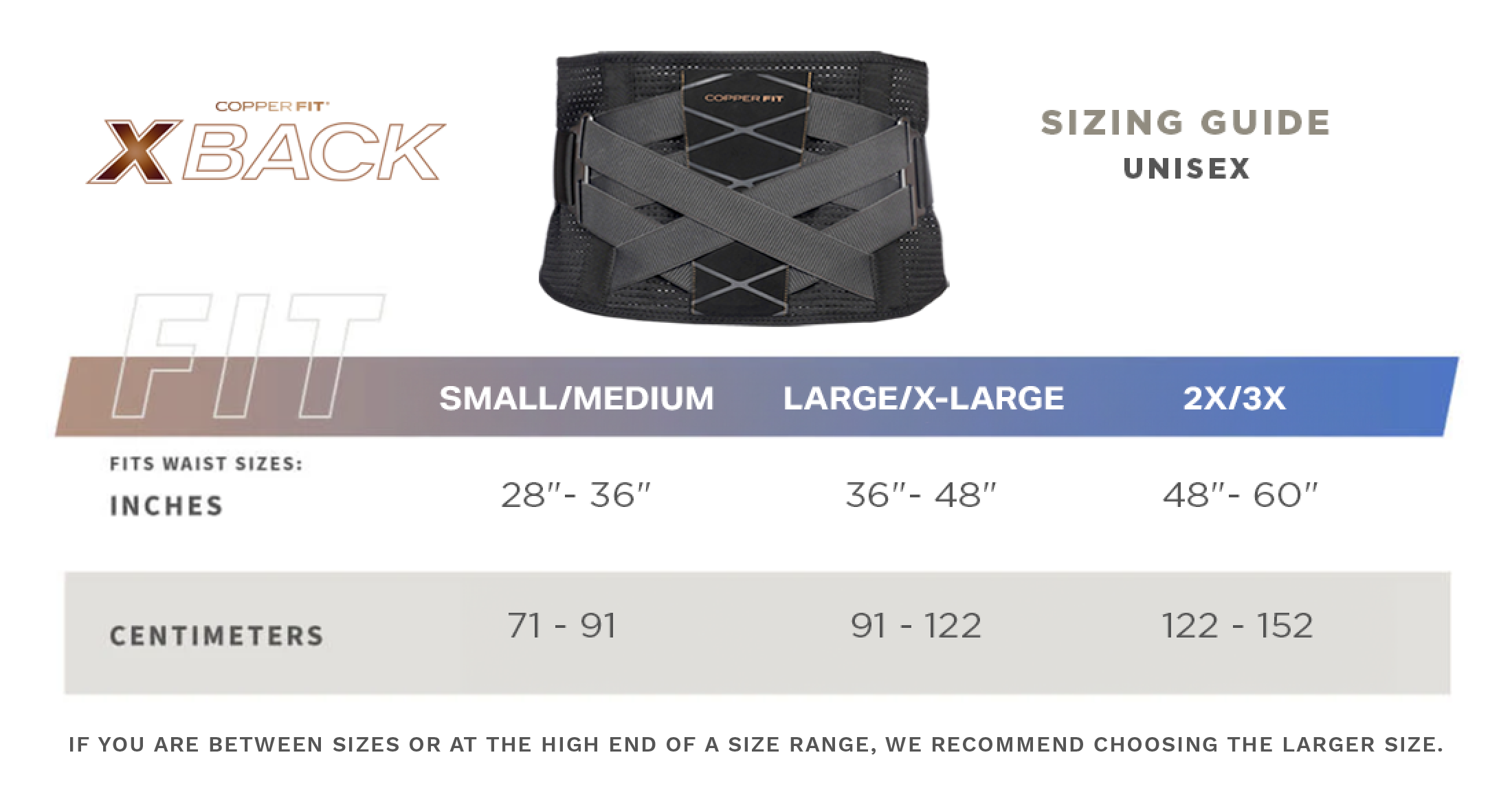 X-Back Hot & Cold (sizing guide)