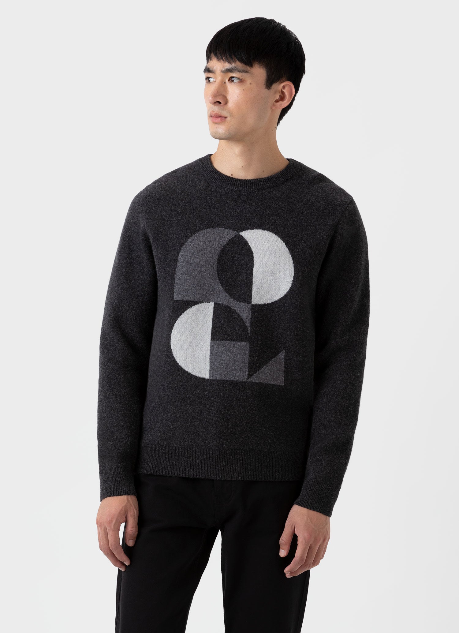 Men's Lambswool Roll Neck in Mid Grey Melange