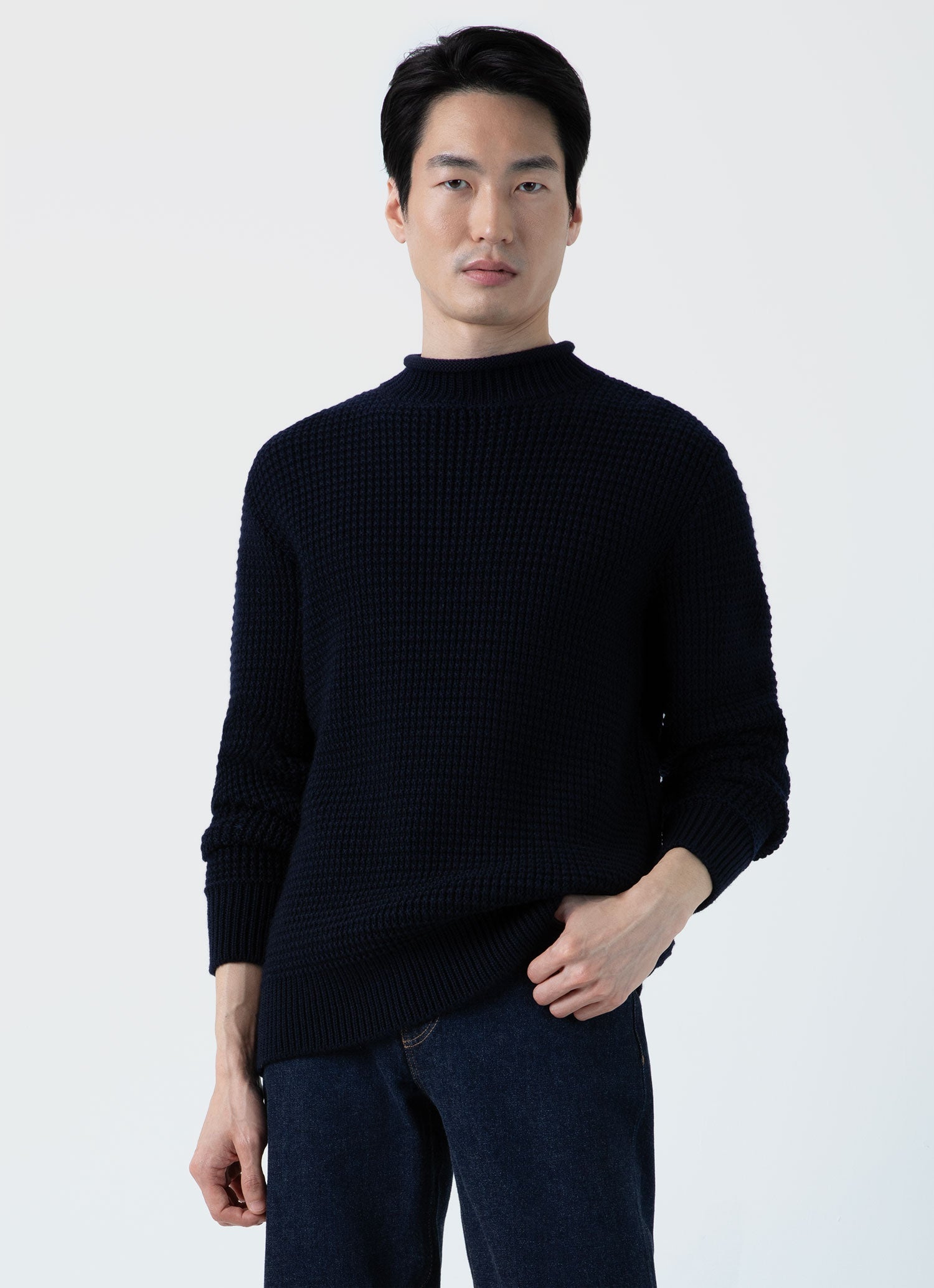 Men's Lambswool Roll Neck in Mid Grey Melange