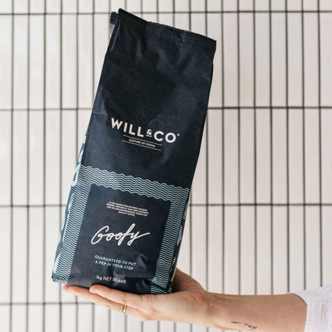 A close up of Will & Co's Goofy coffee beans