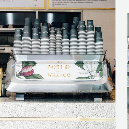 A co-branded espresso machine at Pasture of Balmoral