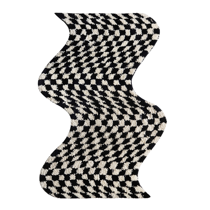 [3 Color] Wavy Checkered Accent Rug