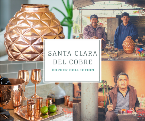 Santa Clara del Cobre copper collection of vases earrings and kitchenware