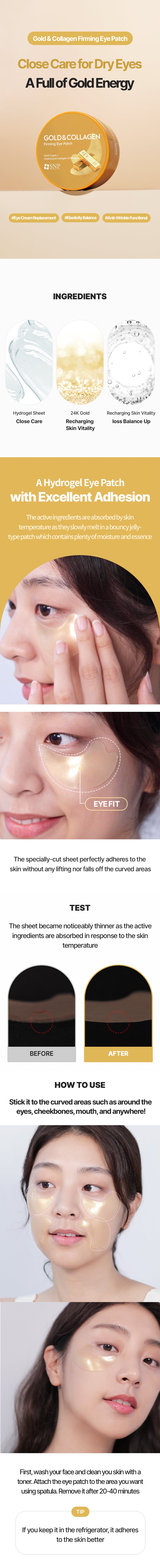 SNP Gold Collagen Firming Eye Patch 60ea - La Cosmetique