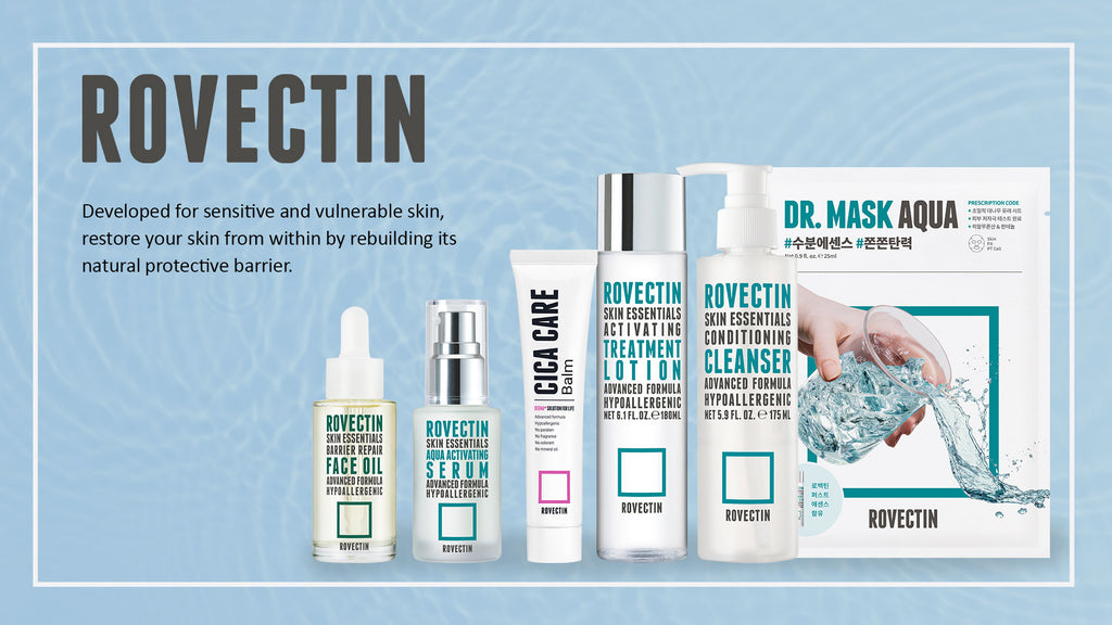 A Banner featuring Rovectin Aqua Skincare Collection on a blue banner