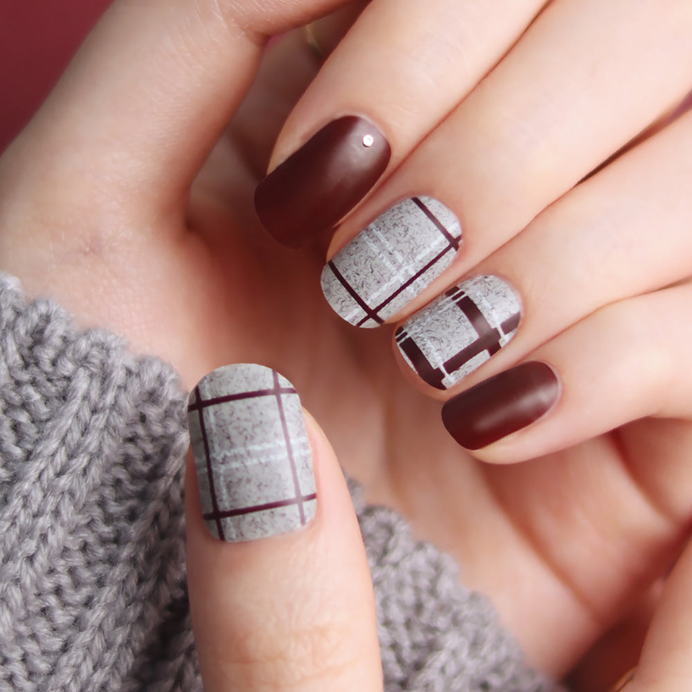 Gel Nail Strips - Burgundy Velvet Check Matte