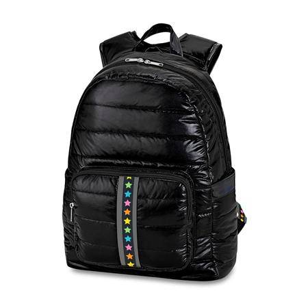 Black Puffer Mini Backpack w/ Grey Black Split Star Straps – pompomz