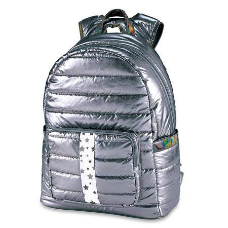 Gunmetal Puffer Mini Backpack with Multi Star Straps
