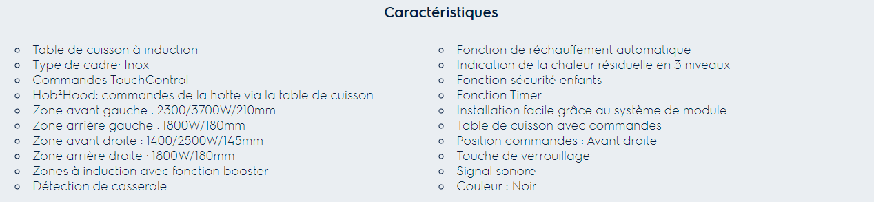 Caractéristiques Taque Zanussi ZITN643X