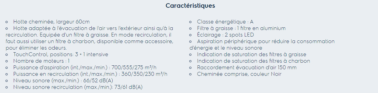 Options Hotte inclinée