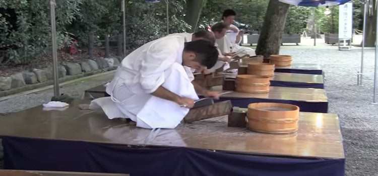 polishing a Japanese katana sword