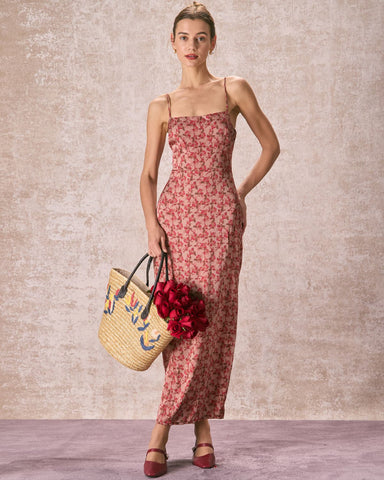 The Brick Red Floral Slit Maxi Dress