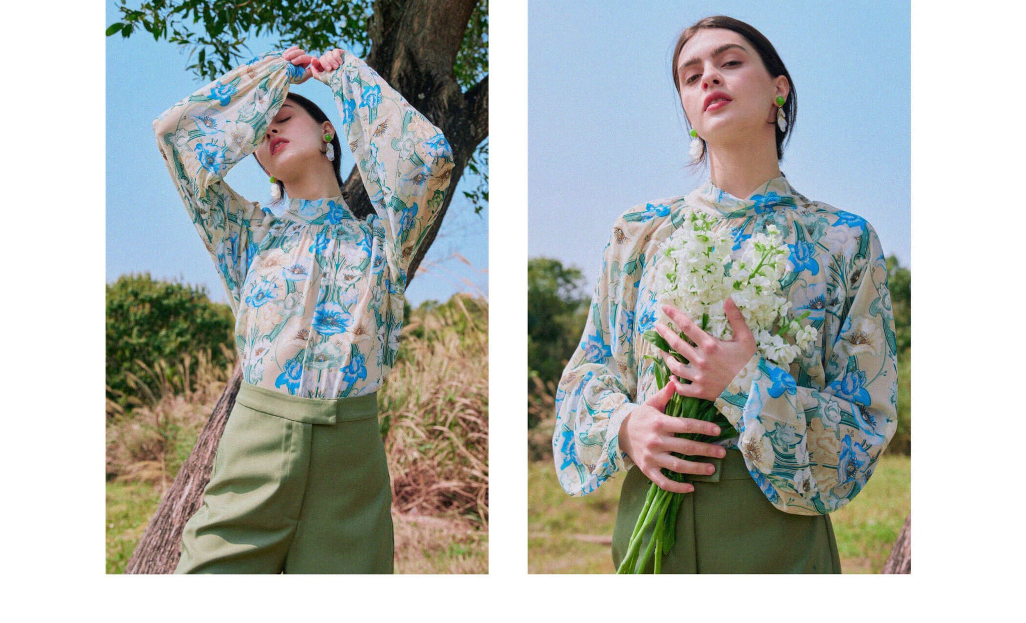 the-mock-neck-lantern-sleeve-floral-blouse