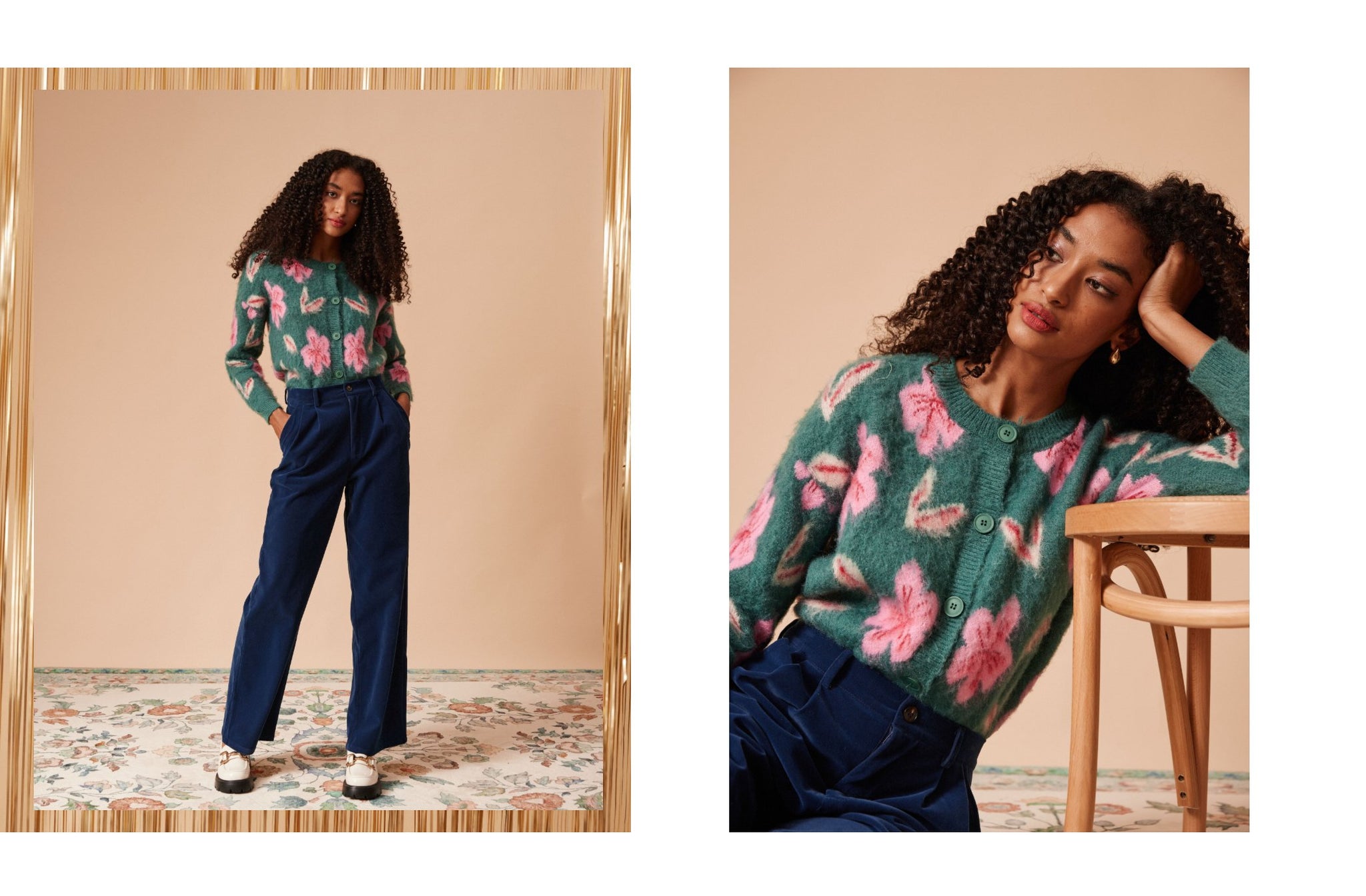 The Round Neck Button Up Floral Fuzzy Cardigan | RIHOAS