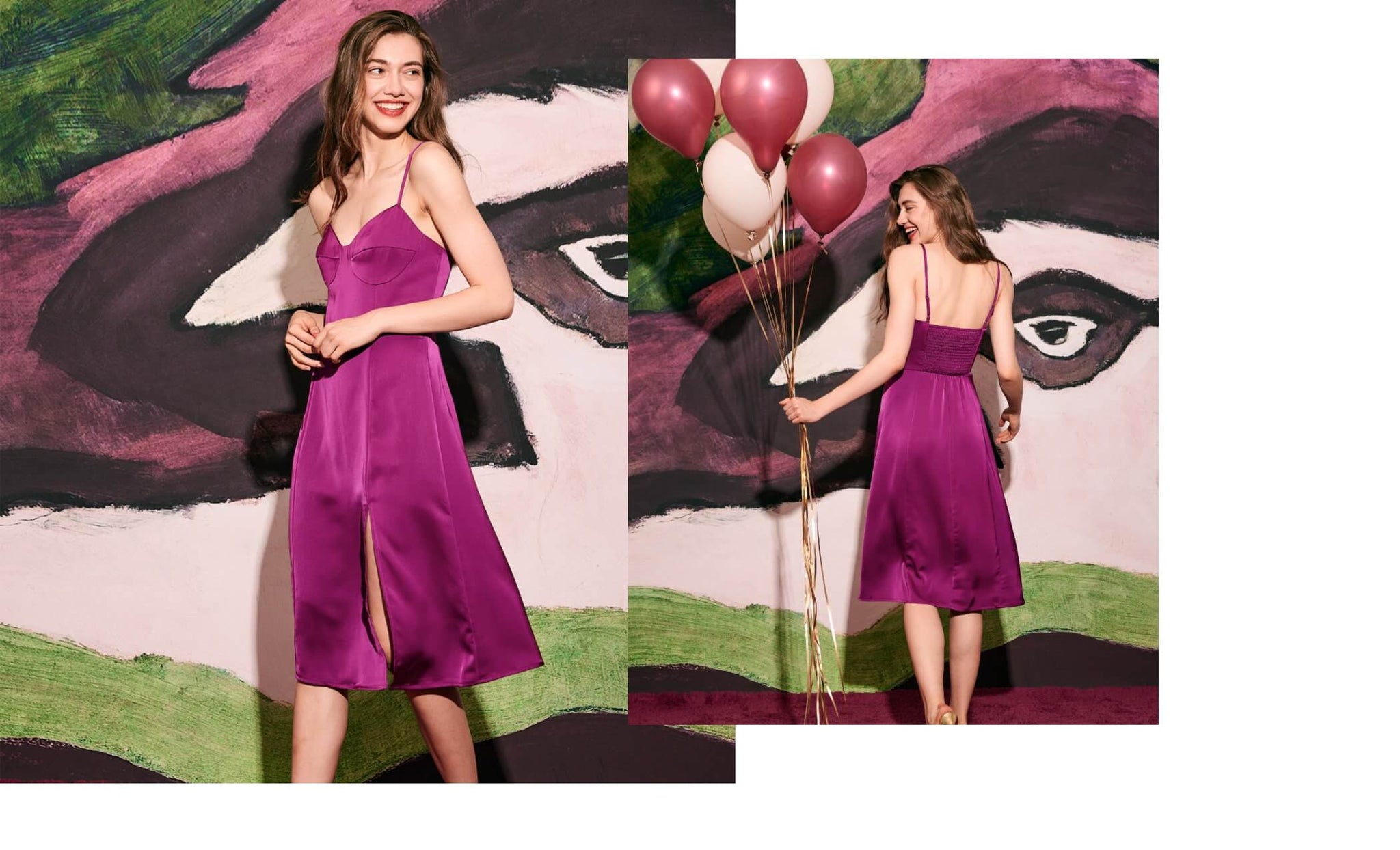 The Purple Side Slit Satin Sling Midi Dress - RIHOAS