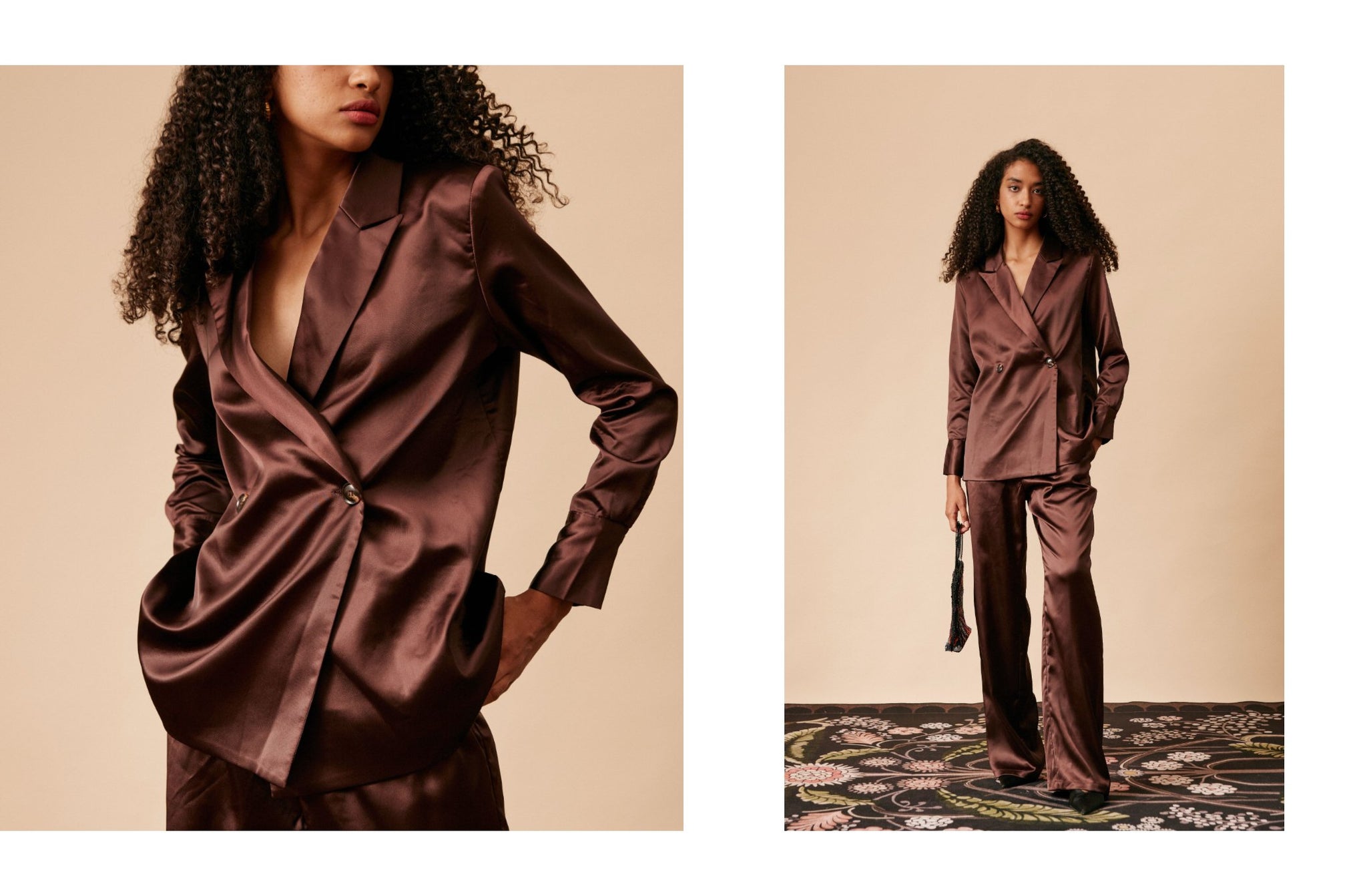 The Brown Solid Collared Satin Blazer | RIHOAS