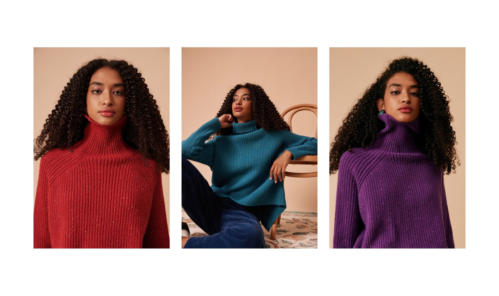 The Solid Slit Sequin Turtleneck Sweater | RIHOAS
