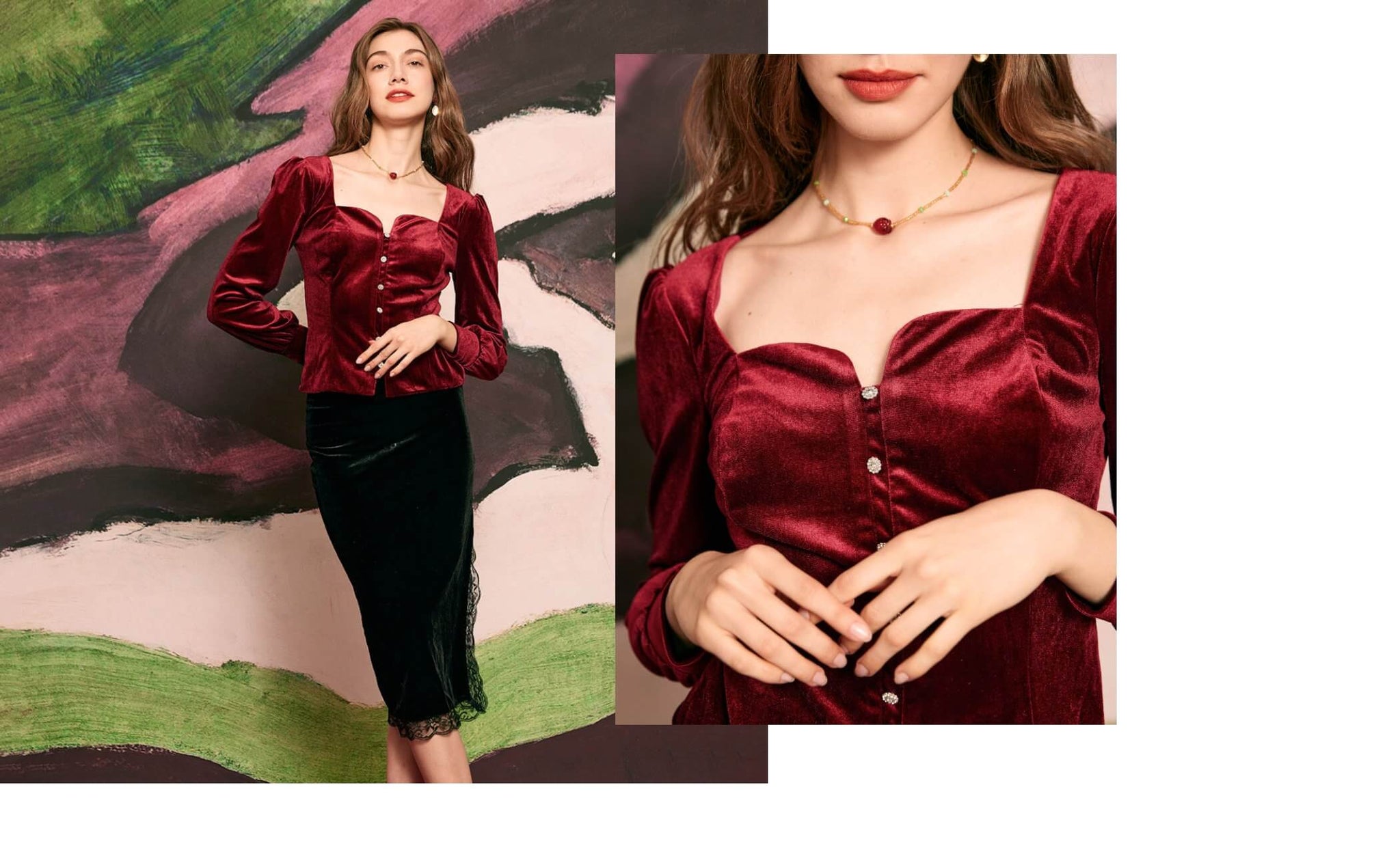 The Solid Lantern Sleeve Velvet Blouse - RIHOAS