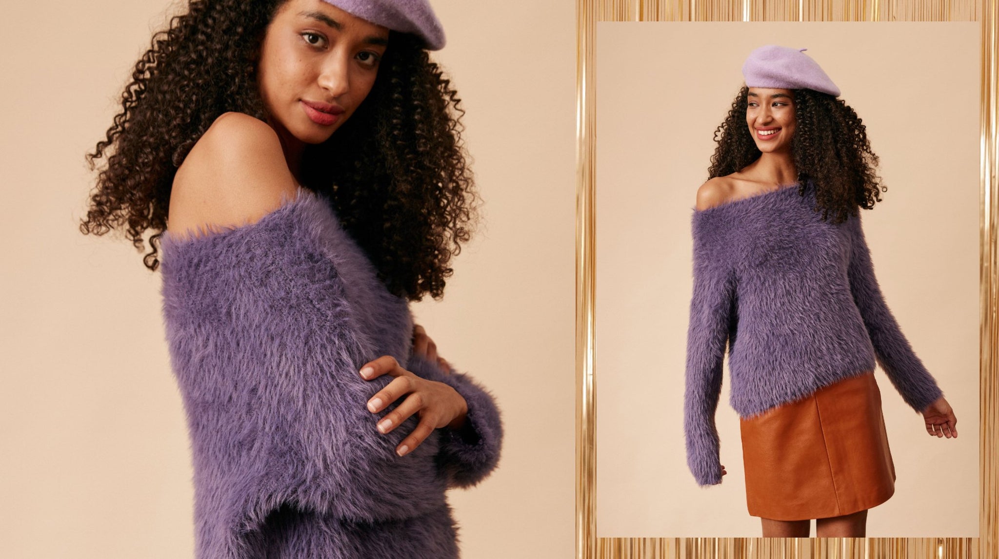 The Purple Boat Neck Fuzzy Sweater | RIHOAS