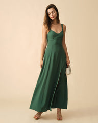 The Solid Color Side Slit Maxi Dress