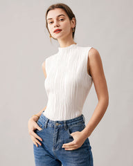 the-white-mock-neck-water-ripple-textured-tank-top