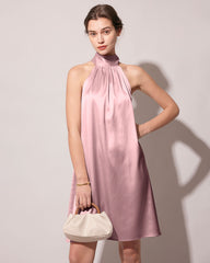The Pink Halter Satin A-line Mini Dress