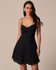 The Black Eyelet Embroidery A-Line Mini Dress