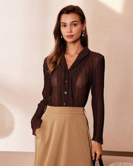 The Brown Lapel Pleated See Through Shirt