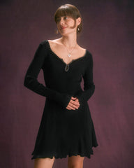 The Black Contrast Trim A-Line Knit Mini Dress