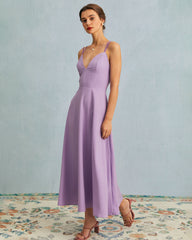 The Purple V Neck Double Strap Backless Maxi Dress