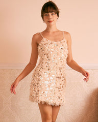 The Apricot Feather Sequin Slip Mini Dress
