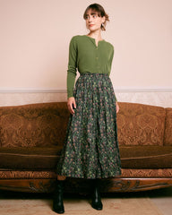 The Green Natural Waisted Floral Midi Skirt