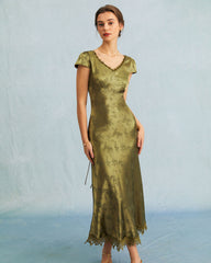the-green-jacquard-cap-sleeve-satin-midi-dress