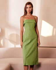 The Green Sleeveless Sheath Slip Midi Dress