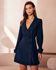 The Navy V Neck Wrap A-Line Mini Dress