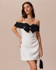 The White Off The Shoulder Bowknot Mini Dress