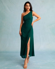 The Green One Shoulder Sleeveless Maxi Dress