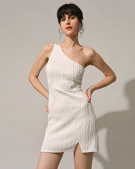 the-white-one-shoulder-water-ripple-mini-dress