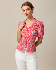 the-red-v-neck-floral-button-puff-sleeve-shirt
