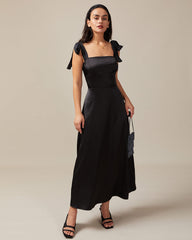 The Black Tie Strap Satin Maxi Dress