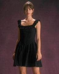 The Black Scalloped Ruffle A-Line Mini Dress