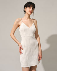 the-white-water-ripple-textured-pearl-strap-mini-dress