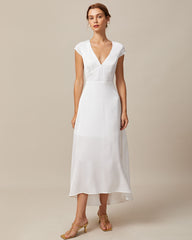 The White V Neck Cut Out Satin Maxi Dress